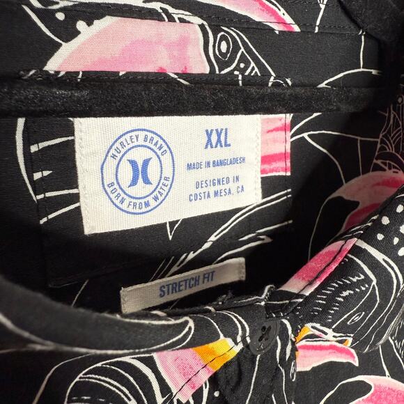 Hurley Short Sleeve Tropical Toucan Print Button-Up Shirt Size XXL Summer Top - Picture 4 of 11